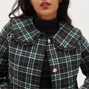 Plaid Ruffle Collar Jacket in Green and Black